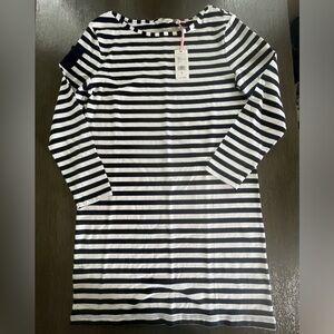 Vineyard Vines Cotton Knit  Striped Deep Bay Navy/White Long Sleeve Dress NWT